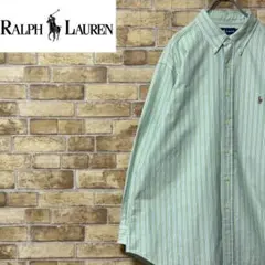 ラルフローレン　ボタンダウンシャツ　刺繍ロゴ　ストラップ　グリーン　17 1/2
