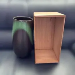 ブラウンとグリーンの陶器花瓶　清水焼
