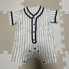 セール！ストライプ柄ロンパース 野球ボールデザイン 60～70