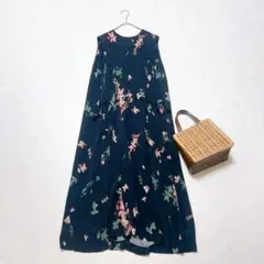 極美品ꕥSACRA サクラ フラワープリントノースリーブワンピース マキシ丈 M