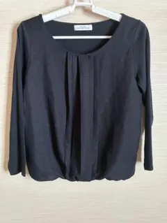 【美品】グリーンレーベルリラクシング 異素材プリーツブラウス風カットソー 紺