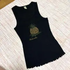 ハワイ購入　ビジュー付き　kavio! パイナップル刺繍タンクトップ M