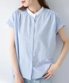 極美品✨　ブルー❤️　サニーレーベル　ロープドビーコットンストライプブラウス