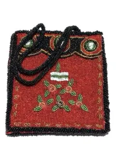 ビーズ刺繍 赤いミニバッグ　ヴィンテージ　ビンテージ