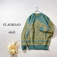 FLAGROAD ヴィンテージ セーター長袖 ニット 幾何学模様 個性的【L】