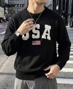 ANDREILEE USAロゴ ニット セーター ブラック