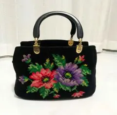 【美品】FEILER フェイラー ハンドバッグ 花柄 ブラック 黒