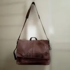 COACH　ブラウンレザー メッセンジャーバッグ