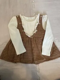 mämä raku ママラク　ブラウンチェック トップス