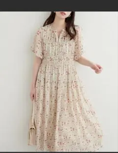 natural couture 変形シャーリングフレアスリーブワンピース