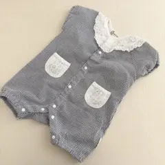 くろわっさんすべべ/ストライプ/レース/ロンパース /80cmのサムネイル
