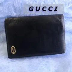 【総本革】GUCCI・金色ロゴ付き・折り財布・ブラックカラー