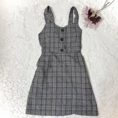 イング　BackレースUPジャンスカ　グレー　チェック柄　ミニワンピース　M