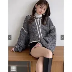 GRLボリュームスリーブミックスニットカーディガン