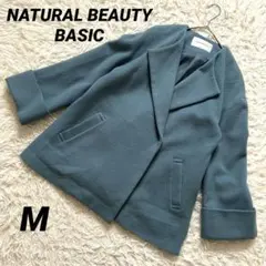 【ナチュラルビューティーベーシック】 ウールコート ノーカラー ピーコート 青