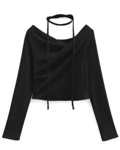 タイ付きドレープショート丈リブトップス dk1373 新品未使用 タグ無し