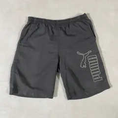 古着 PUMA プーマ ハーフパンツ ロゴ刺繍 サイズ140 グレー