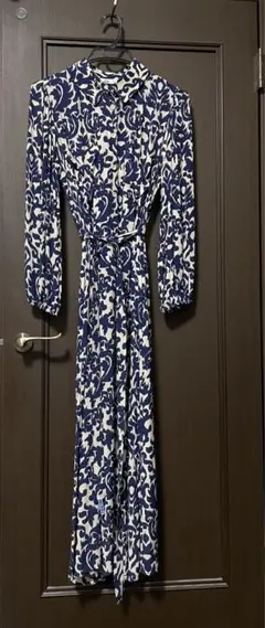 ZARA zara ザラ マキシ ワンピース ワンピ M プリント ブルー 青