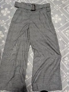 グレー系チェック ワイドパンツ Lサイズ