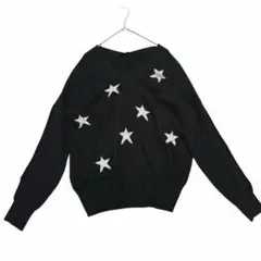 3*u様 プロズヴェール　星柄　長袖ニット　薄手　Vネック　春秋　黒　ドロップシ