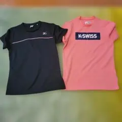 K-SWISSピンクL、ミズノ黒MスポーツTシャツ2点セットのサムネイル