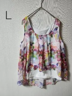 フラワープリント ノースリーブチュニック Lサイズ