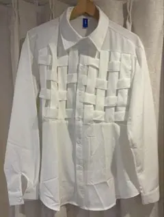 SHEIN ホワイト編み込みデザイン長袖シャツ