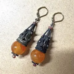 チベット ヴィンテージ 天然石ピアス ステンレスピアス イヤリング変更可能