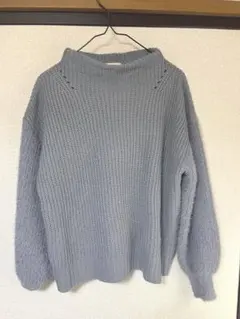 earth music&ecology グレー水色 タートルネック ニット