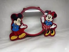 昭和レトロ　ディズニー　壁掛け　ミラー　鏡　赤　ミッキー　ミニーマウス