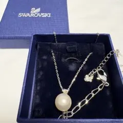 希少 箱付 スワロフスキー ネックレス どんぐり Y字 パヴェ パール 美 