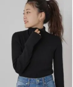 アンチピリング配色ステッチタートルニット　チャオパニックティピー新品タグ付き黒