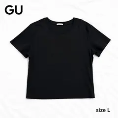 GU クルーネック ショート丈 半袖Tシャツ ブラック L