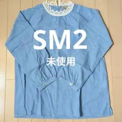 SM2 サマンサモスモス【未使用】 スタンド襟レースブラウス 水色 ストライプ