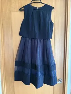 ネイビー パーティードレス シースルー素材