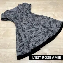 L'EST ROSE AMIE ベロア使い 薔薇柄 ワンピース 2 黒 美品❣️
