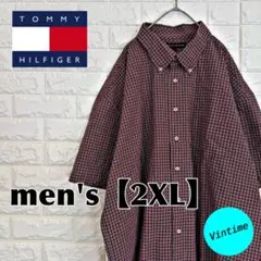 y261【TOMMY HILFIGER】刺繍ロゴ半袖ボタンシャツ【メンズ2XL】