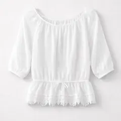 ホワイト 五分袖 ブラウス 裾レース