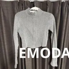 【値下げ】EMODA グレー リブ編み 短丈　プレーティングリブジップニット
