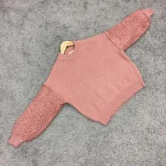 センスオブプレイス✨セーター ニット クルーネック 長袖 袖ボア ピンク F