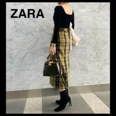 【美品♪ZARA】チェック柄タイトスカート ネイビー/イエロー/バーガンディ