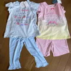 パジャマ　女の子　ガールズ　キッズ　100cm ピンク　水色　半袖半パン長パンのサムネイル