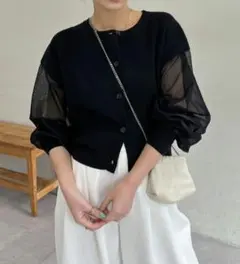新品 シアースリーブショートカーディガン 黒のサムネイル