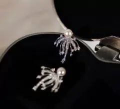 【花火デザイン・パール・S925銀針】 軽奢シルバーイヤリング／2WAY