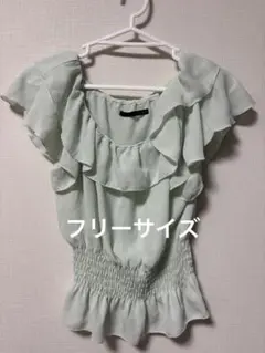 Heather 半袖 フリルブラウス ミントグリーン Fのサムネイル