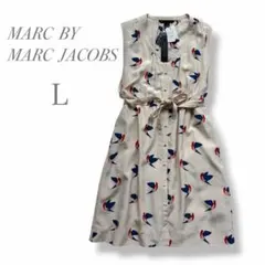 新品 マークバイマークジェイコブス ワンピース L シルク100% 鳥柄 リボン