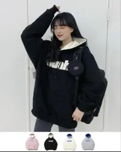 MUAH ブラックパーカーフード付き muahmuah 韓国ファッション