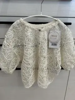 ハートボタン　花柄レースコード刺繍カーディガン　2way