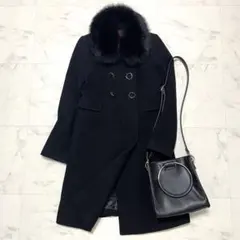 美品 アプワイザーリッシェ フォックスファー ロングコート ダブル仕立て 黒 2