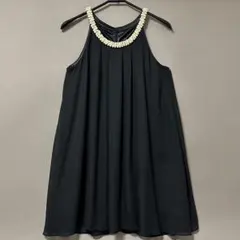 LR ノースリーブ シフォンワンピース 黒 13号 フェイクパール